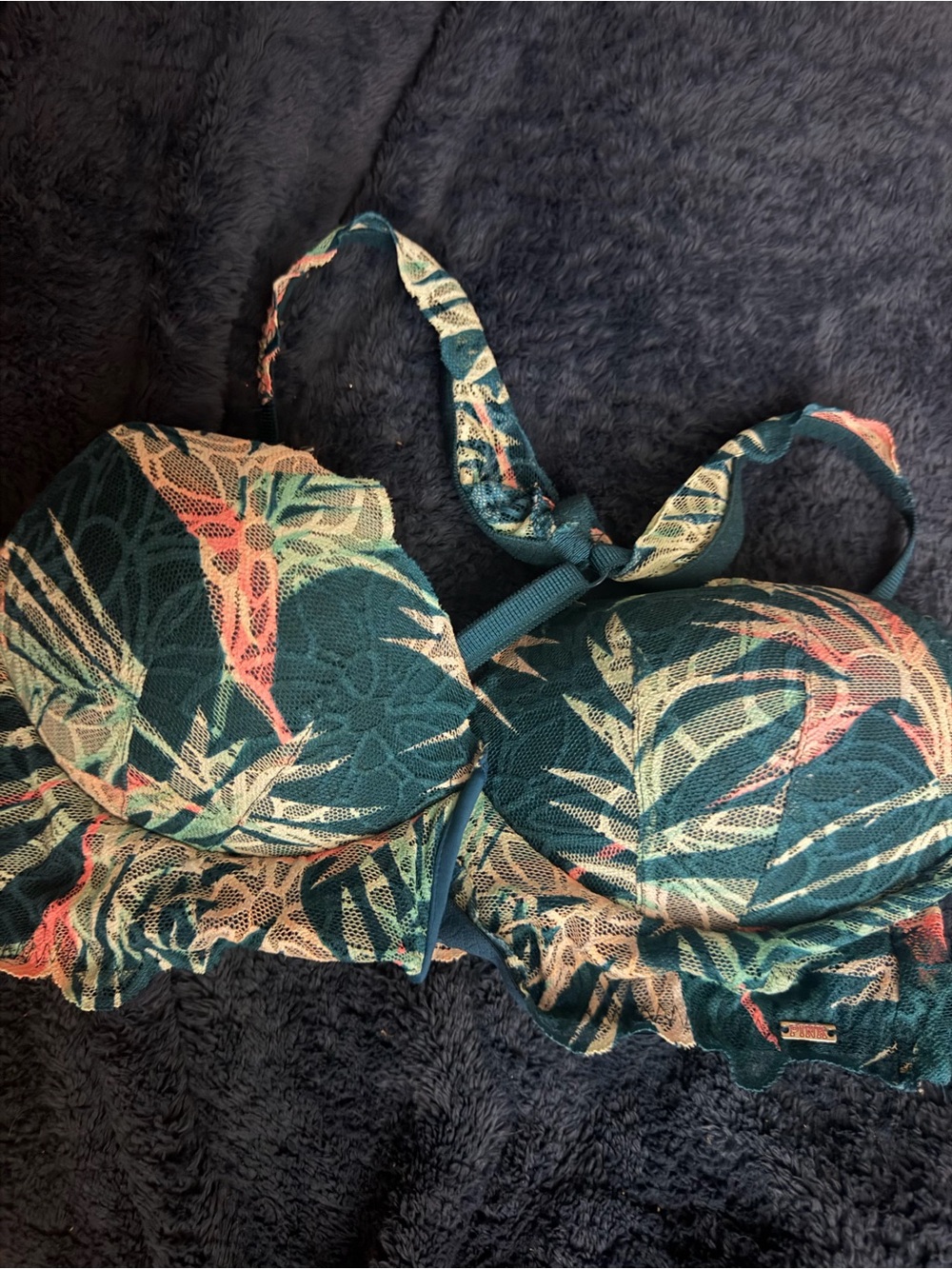 PINK Victoria's Secret Teal Lace Tropical Underwire Bra